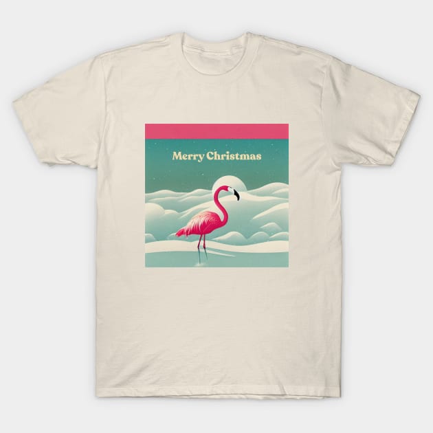 Merry Christmas Flamingo T-Shirt by Retro Travel Design